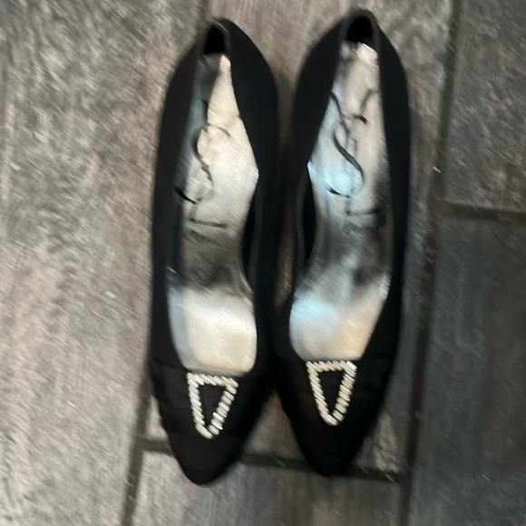 Vintage YSL Yves Saint Laurent Black Satin w Rhinestone Accent - Picture 1 of 4